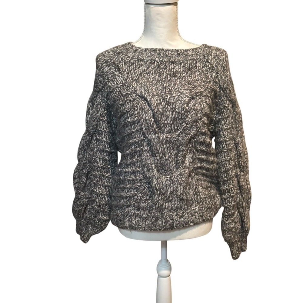 Gap Womens‎ Chunk Knit Sweater Size S Gray Pullover Long Sleeve Angora Fisherman